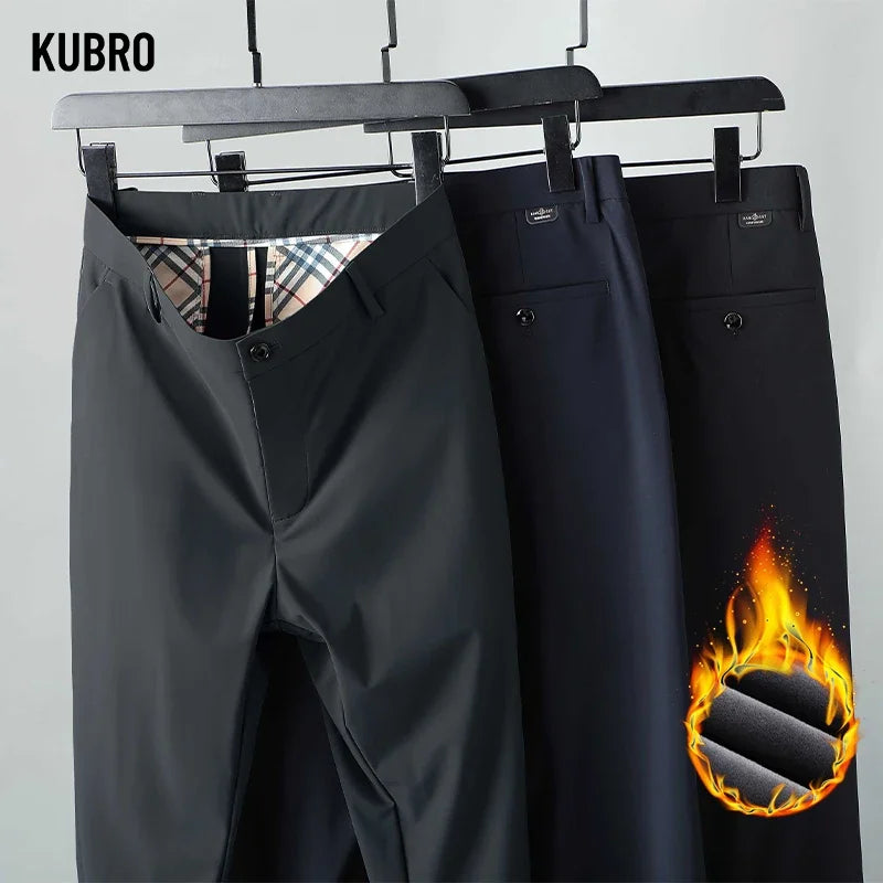 Suit Pants Men's Slim Beaver Fleece Warm Casual Pants Elasticity Straight