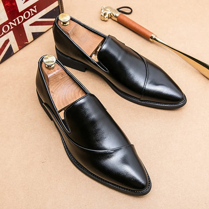 2024 New Men Loafers Leather Shoes Formal Elegant Dress Shoe Simple Slip On Man Casual Footwear Original Pointed Boos Moccasins