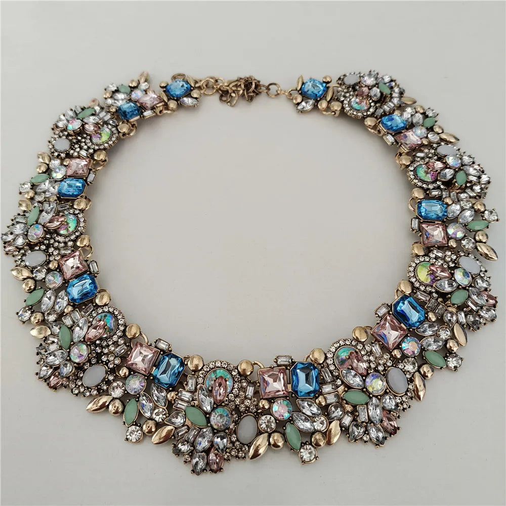 2025 New Fashion Crystal Rhinestones Large Collar Choker Necklace Earrings Women Jewelry Sets Indian Statement Wedding Necklace