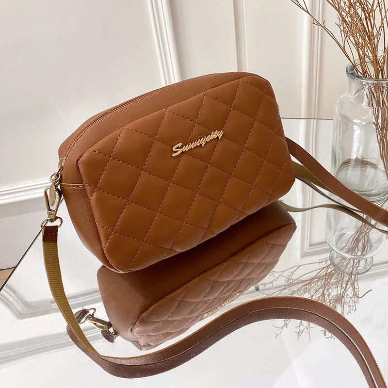 Simple Solid Color Leather Shoulder Bag For Women Lady Crossbody Messenger Bag