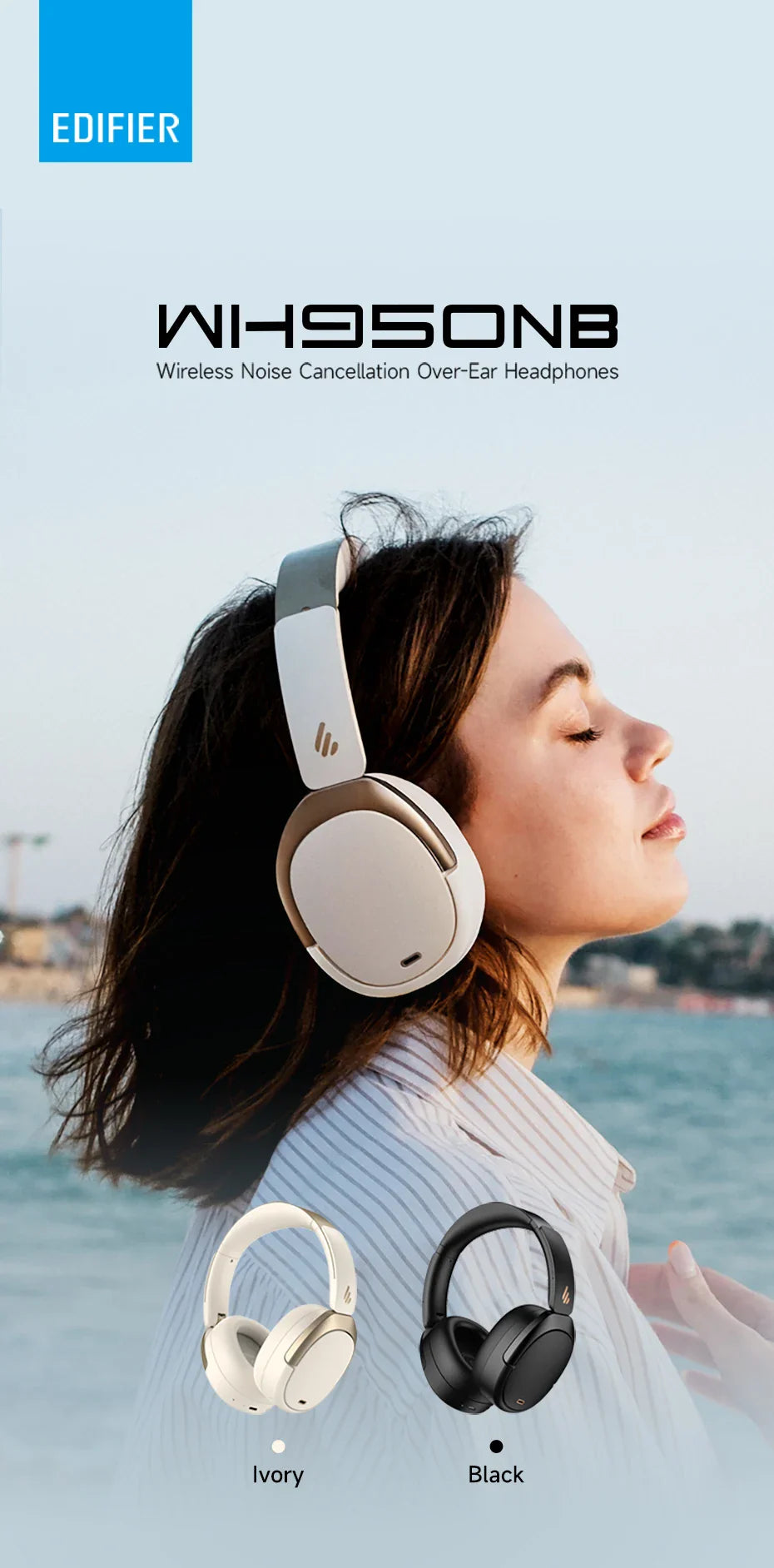 Edifier WH950NB Active Noise Cancelling Wireless Headphones Bluetooth 5.4 Headset, Hi-Res Wireless, 80hrs Playback,4 Microphones