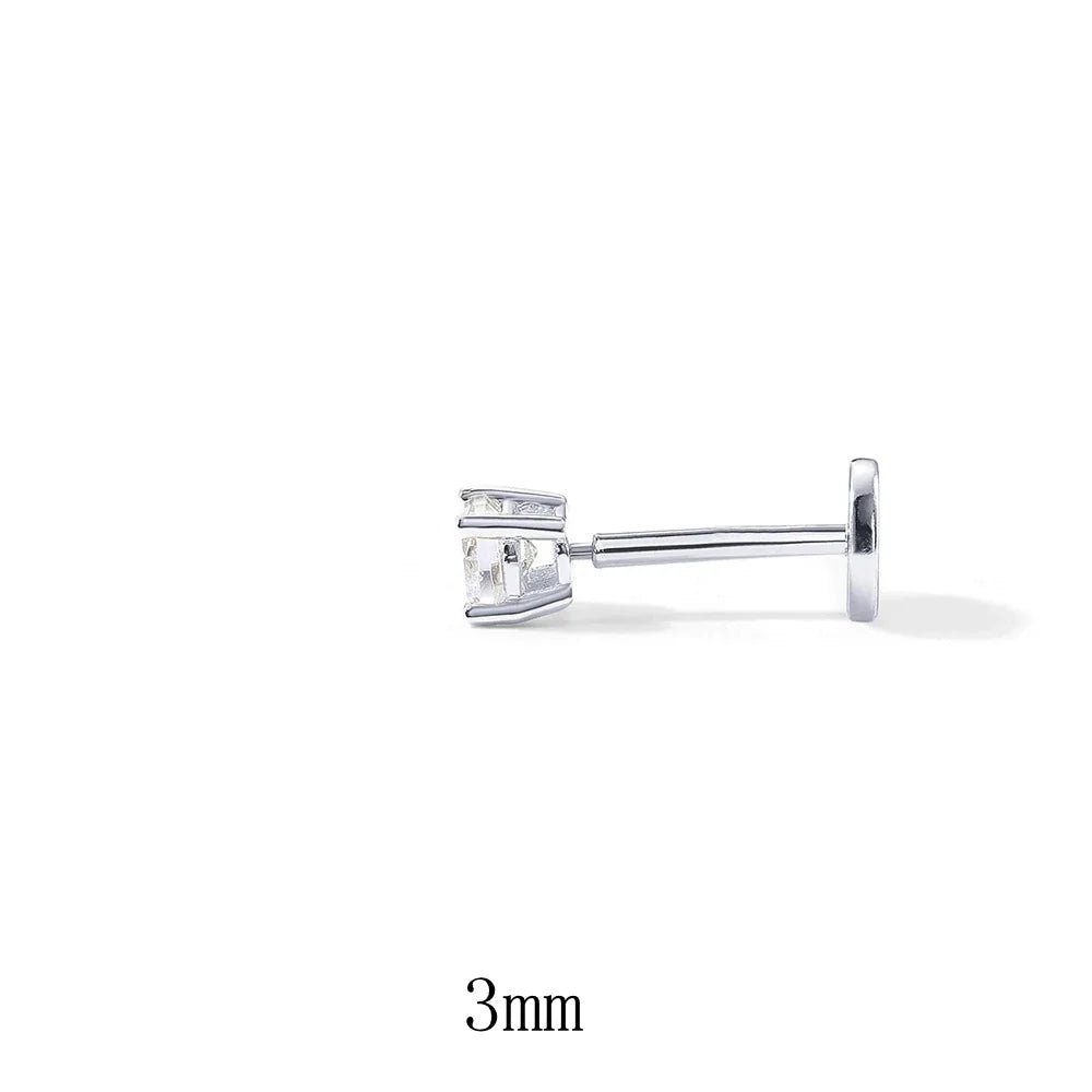 LENNIK 1Piece 925 Sterling Silver Labret Lip Ring Zircon Ear Studs Earrings For Women 2/3/4mm Tragus Cartilage Piercing Jewelry