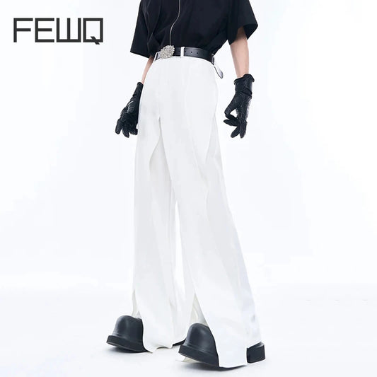 Suit Pants Men Cut Piece Deconstruction Design Split Bottom Solid Color Casual