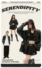 Metal Printed Black PU Leather Jacket for Men and Women, Trendy Brand