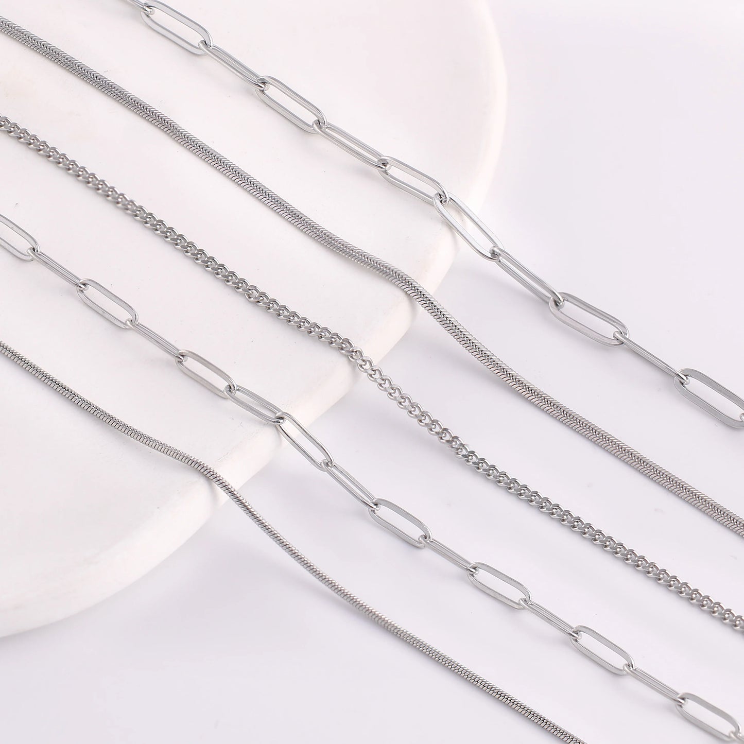 5Pcs/Lot Stainless Steel Bead Rope Link/Cuban/Paperclip Links Snake Chain Necklace Diy Women Jewelry 18K Gold Color Neck Chains