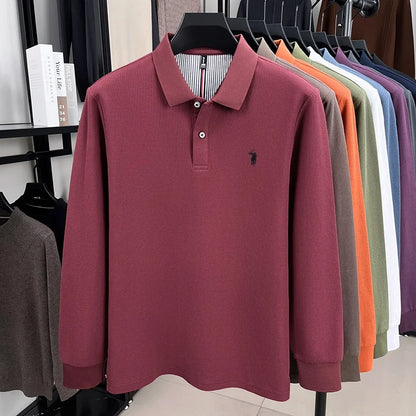 100% pure cotton autumn and winter men's fashion sports brand embroidered pony long sleeved POLO shirt business casual T-shirt
