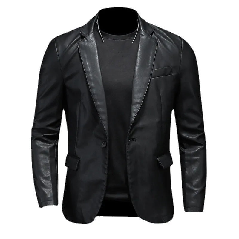 Mens Slim Fit Leather Jackets PU Casual Motorcycle Coats Turn Down Collar Black
