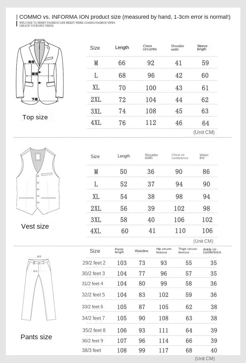 Slim-fit Three-piece Suit Fashion Wedding Suits for Men