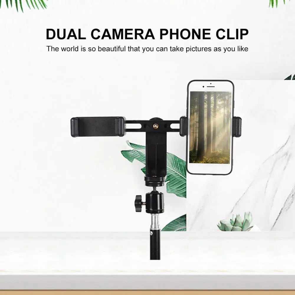 Dual Camera Phone Holder Plastic Mobile Phone Stabilizer Clip 360 Degree Rotating