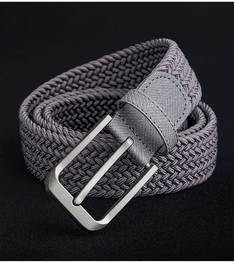 Men's metal pin buckle casual fashion high quality elastic jeans canvas stretch woven belt