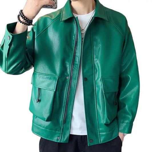 Men's Vintage Motorcycle Oversized Faux Leather Jackets Male Trend