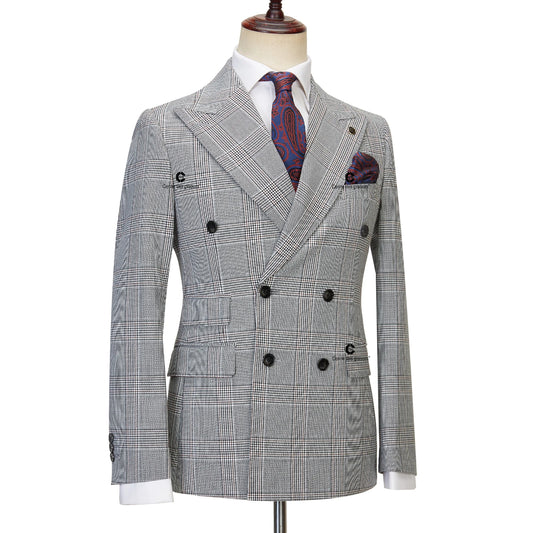 Tuxedo for Mens: Full Men's Suit Plaid 2 Pcs Vintage Double-Breasted Jacket Vest Pants