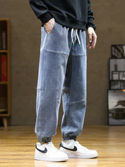 Men's Jeans Fashion Drawstring Stretched Cotton Baggy Denim Jogger Pants Men