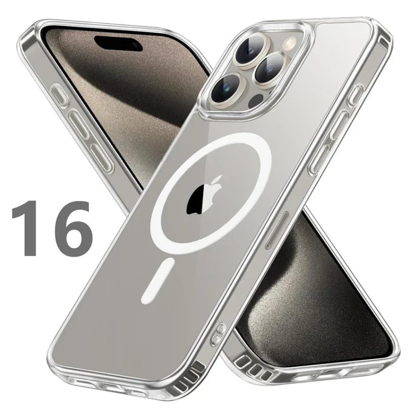 Magnetic Clear Case for iPhone 17 16 15 14 13 11 12 Pro Max Plus Transparent Case Wireless Charge Cover Compatible With Magsafe