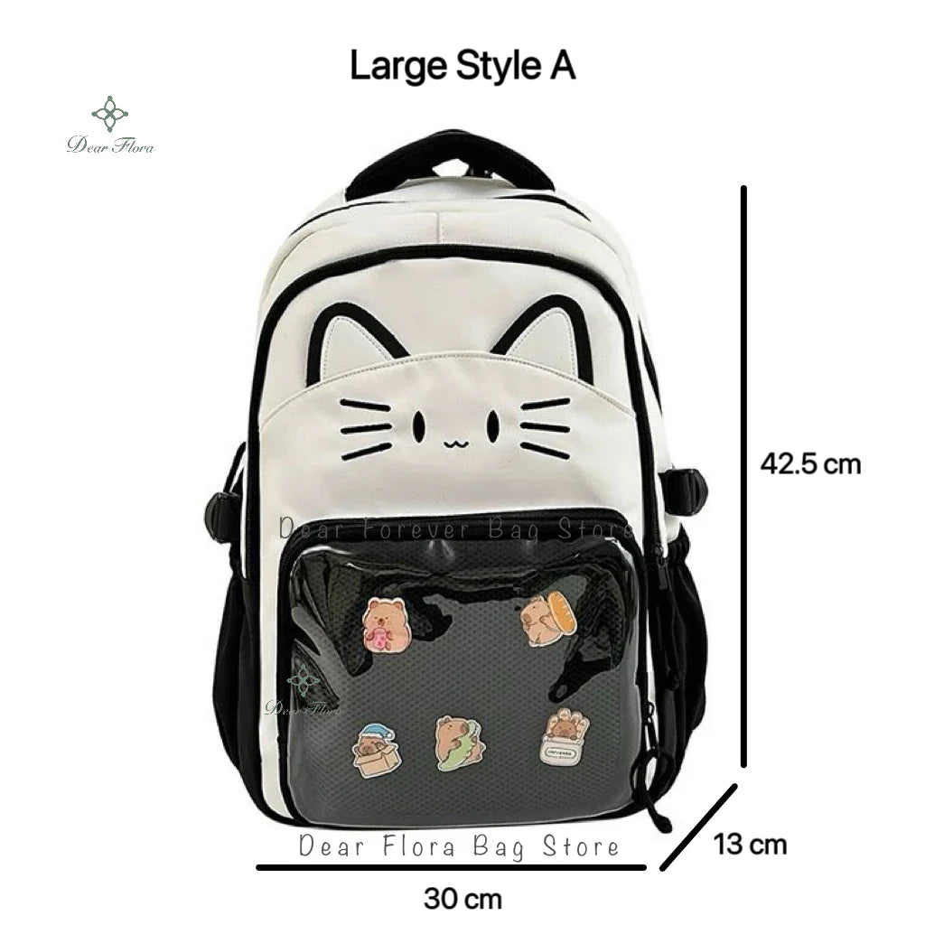 Y2K Cute Cat Ita Backpacks Large Capacity Knapsack Casual Girl Transparent DIY Display Rucksack Cartoon Trendy Travel Schoolbags