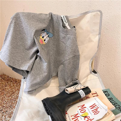 Disney T-shirt New Cartoon Print Long Sleeve Tops Mickey T Shirt Solid Color Versatile Base Shirt Boys And Girls Printed Tees