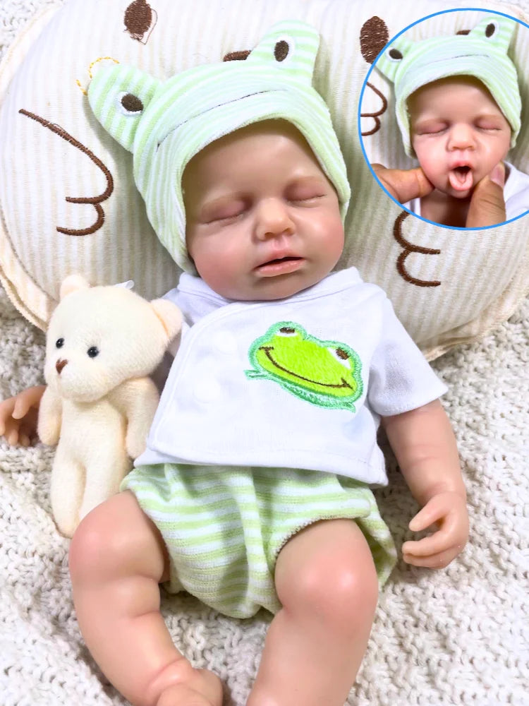 13-Inch Can Open Mouth LouLou Full Solid Silicone Reborn Baby Doll Girl or Boy Washable Stress-relieving Doll Toy Christmas Gift