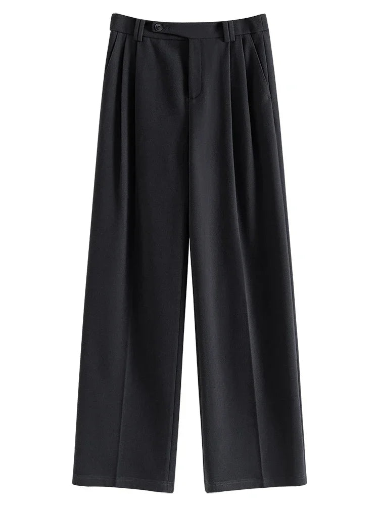 High Waist Casual Suit Wide Leg Trousers Thicken Beige
