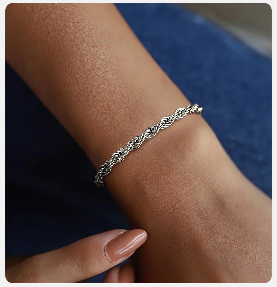 Vnox Unisex Rope Chain Bracelets for Men Women, Stainless Steel Twisted Links Chain Bracelet,Simple Classic Jewelry Gift for Him