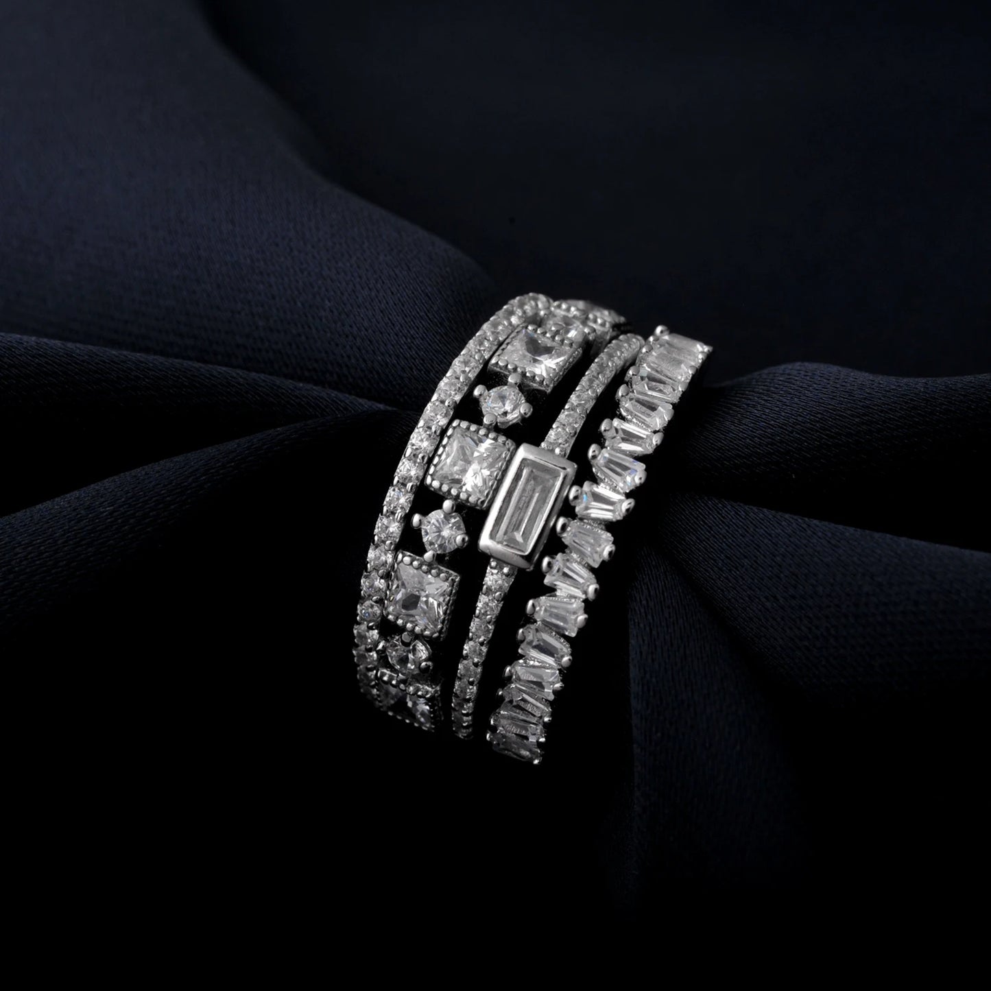 4 Pcs 925 Sterling Silver Wedding Band Solitaire Eternity Stacking Rings for Women