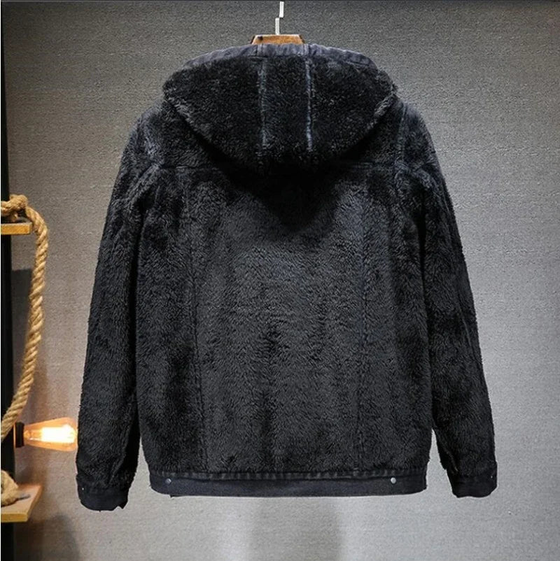 Thicker And Warmer Men's Hooded Denim Jacket Winter Jacket