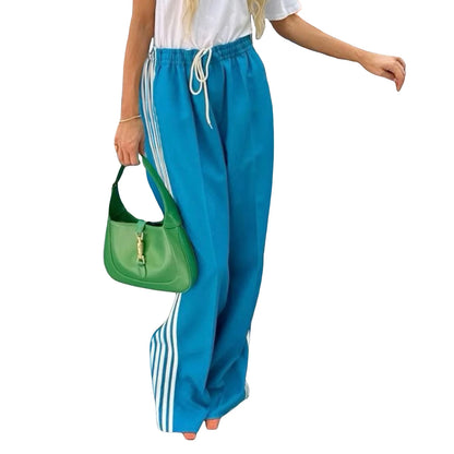 Women's y2k Aesthetic Striped Print Pants Loose Elastic Waist Drawstring Straight Leg