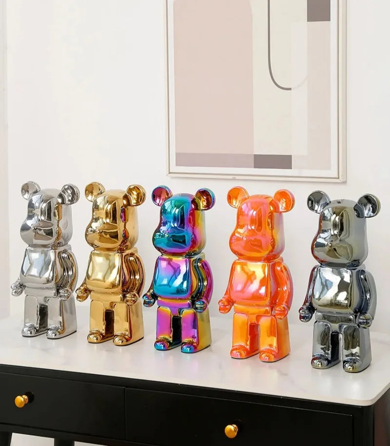 28cm Aesthetic Bear Figure Ceramics Plating Violent Bear Statue Animal Figurine Sculpture Luxury Living Room Decoration Ornament