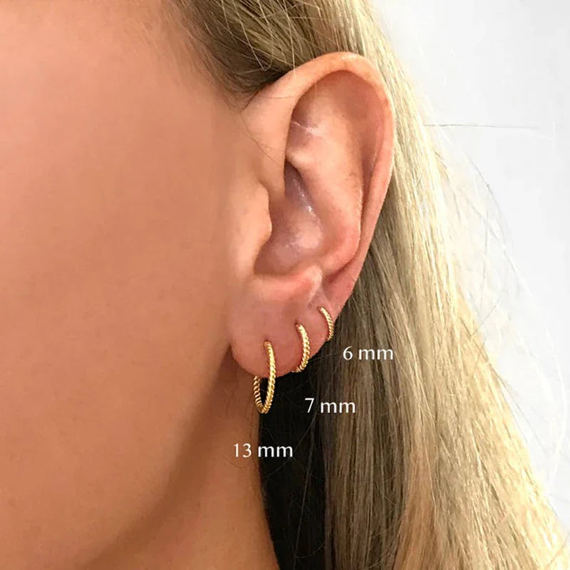 LENNIK 1pair 925 Sterling Silver Hoop Earring 6/7/8/13mm Circle Round Huggies for Women Men Ear Ring Bone Buckle Fashion Jewelry