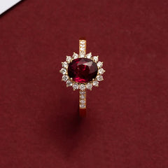 Silver Plated 18K Gold Ruby Colour Ring Garnet Red Retro Elegant Queen's Ring for Women Party Engagement