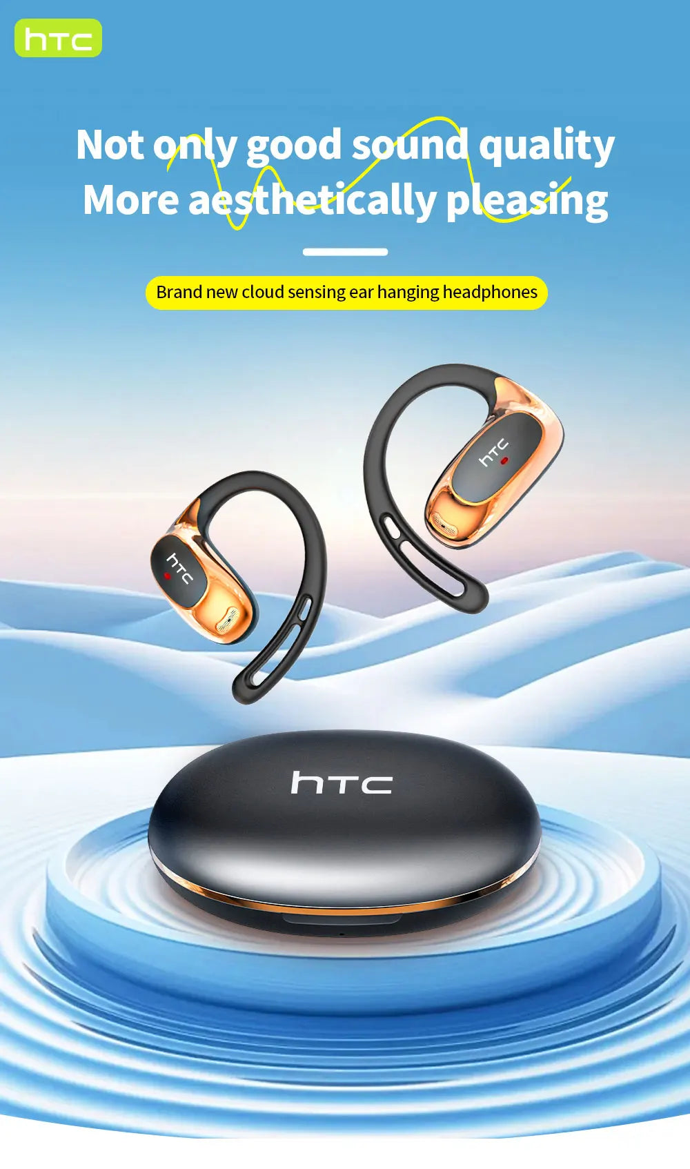 Htc Ne35 Bluetooth V6.0 Over-The-Ear Bluetooth Headset Ows Sports Headset Comfortable Ultra-Light Wireless Headset Mic