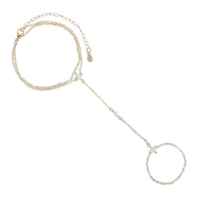 2025 New Geometric Marquise Cubic Zirconia CZ Paved Double Wrist Hand Chain Bracelet Simple Fashion Women Finger Slave Jewelry