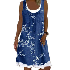 Plus Size Women's casual print loose sleeveless beach vest A-line dress U-neck party