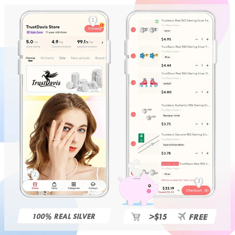 TrustDavis Real 925 Sterling Silver Fashion Dazzling CZ Opening Handmade Ear Hook Earring DIY Accessories Fine Jewelry HY365