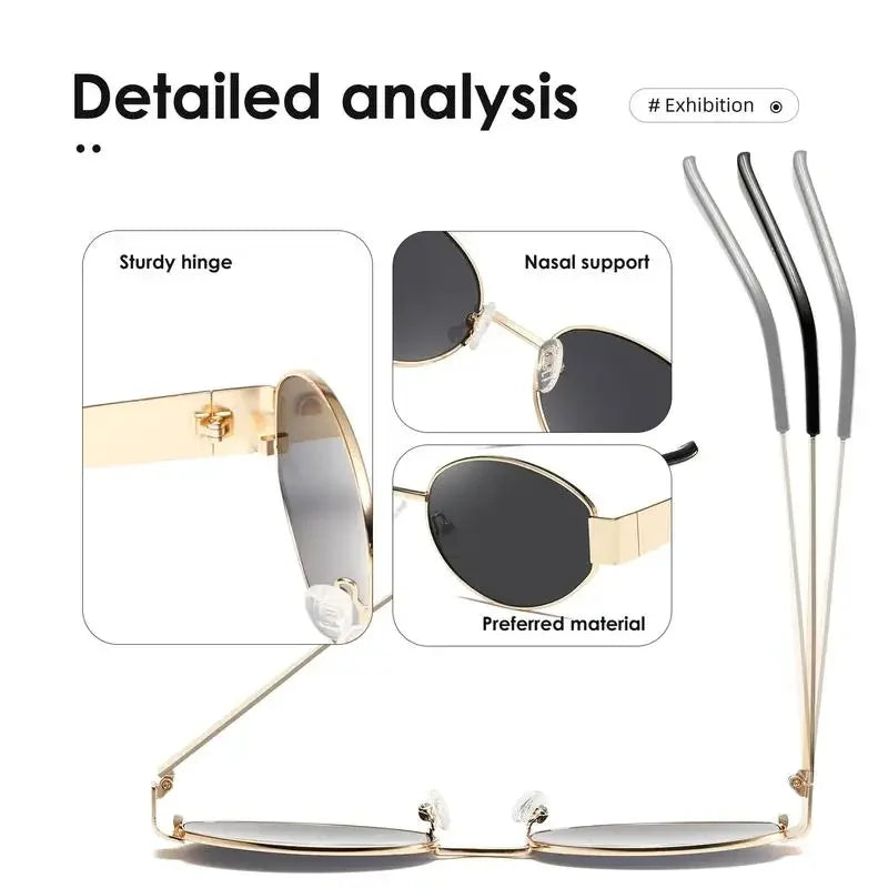 New Trendy Oval Sunglasses for Women Luxury Metal Frame Sun Glasses Ladies Classic Vintage Round Shades Unisex ﻿