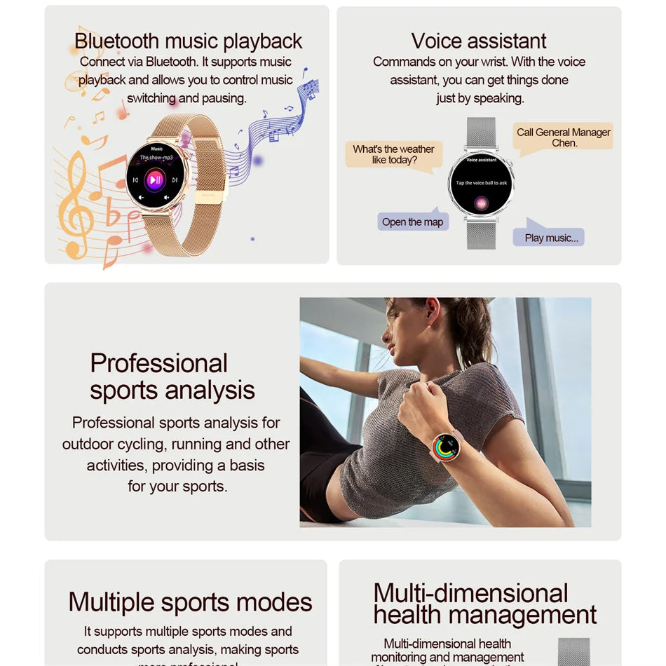 Fashion Women's Smart Watch AMOLED HD Screen Health Monitoring GPS Sports Track Watch Bluetooth Call Smartwatch Android IOS