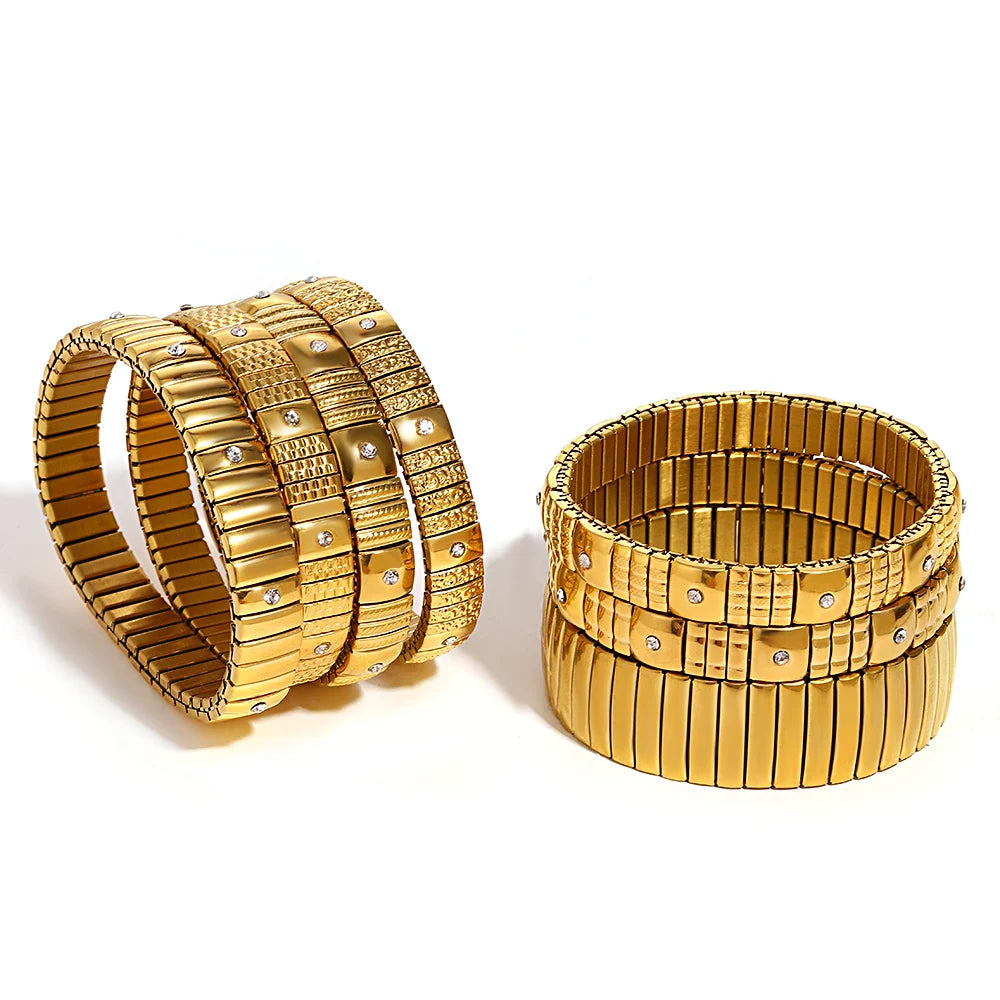 Freetry 18K Gold Plated Stainless Steel Adjustable Bracelet Fashion Elastic Metal Bracelet Trendy Jewelry Accessories Official