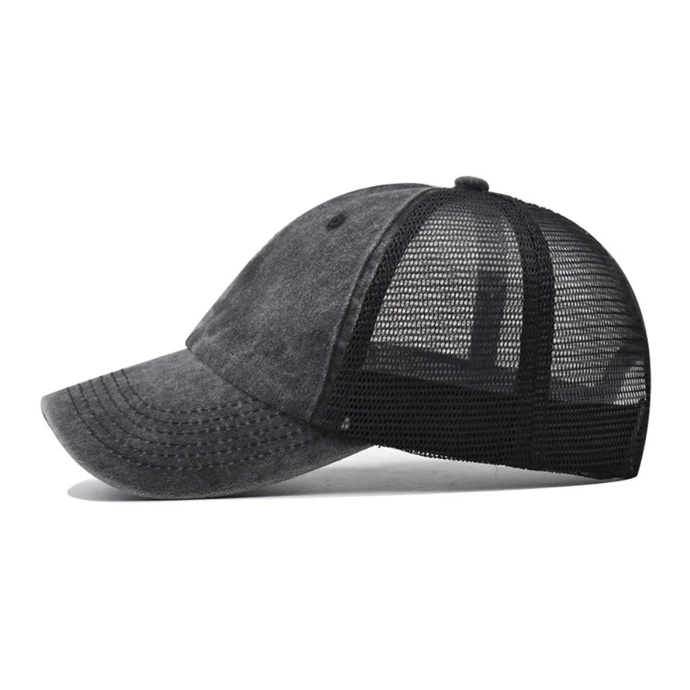 Vintage Washed Cotton Baseball Cap Women Men UV Protection Breathable Mesh Cap Visor Adjustable Hip Hop Caps