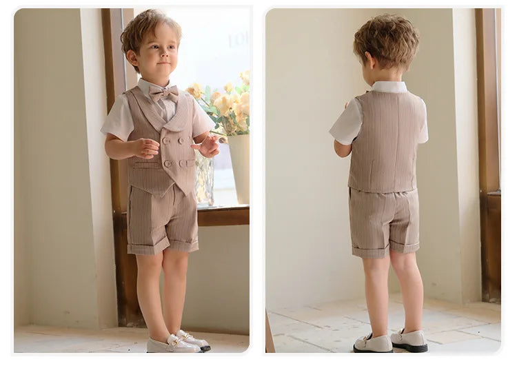 Children's Boys Khaki Striped Suit Set Formal Luxurious Kids Boys Wedding Suit Elegant Kids Boy Suit 1-10Y Boys Suits Outfit Set