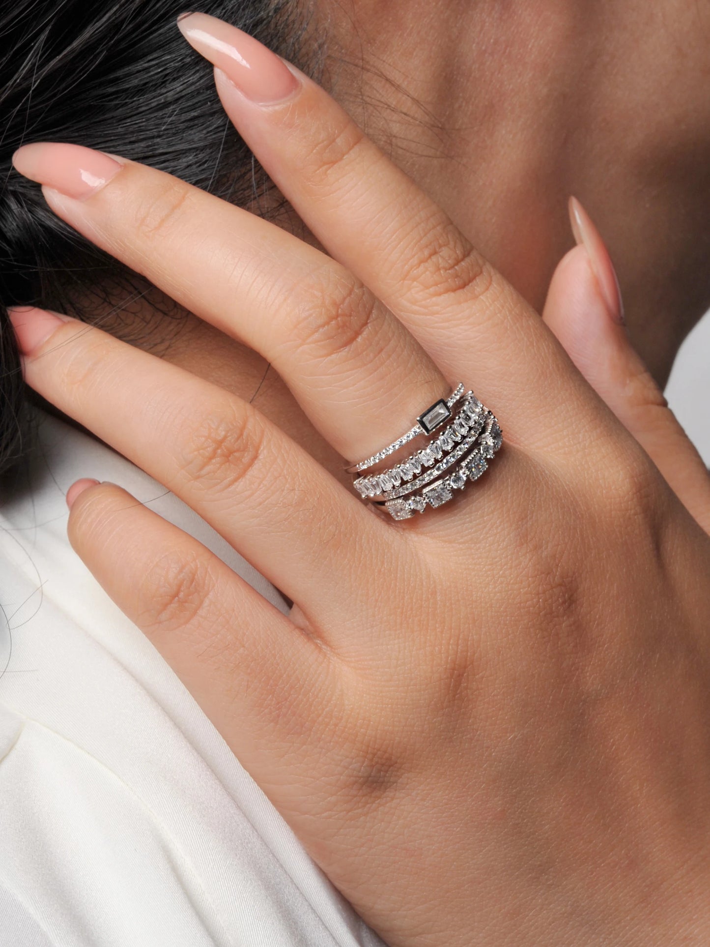 4 Pcs 925 Sterling Silver Wedding Band Solitaire Eternity Stacking Rings for Women