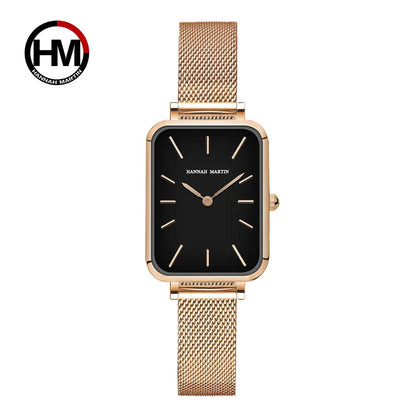 Square Women Stainless Steel Mesh Strap Watch Fashion Japanese Movement Rose Gold Simple Leisure Fashion Hannah Martin Watches