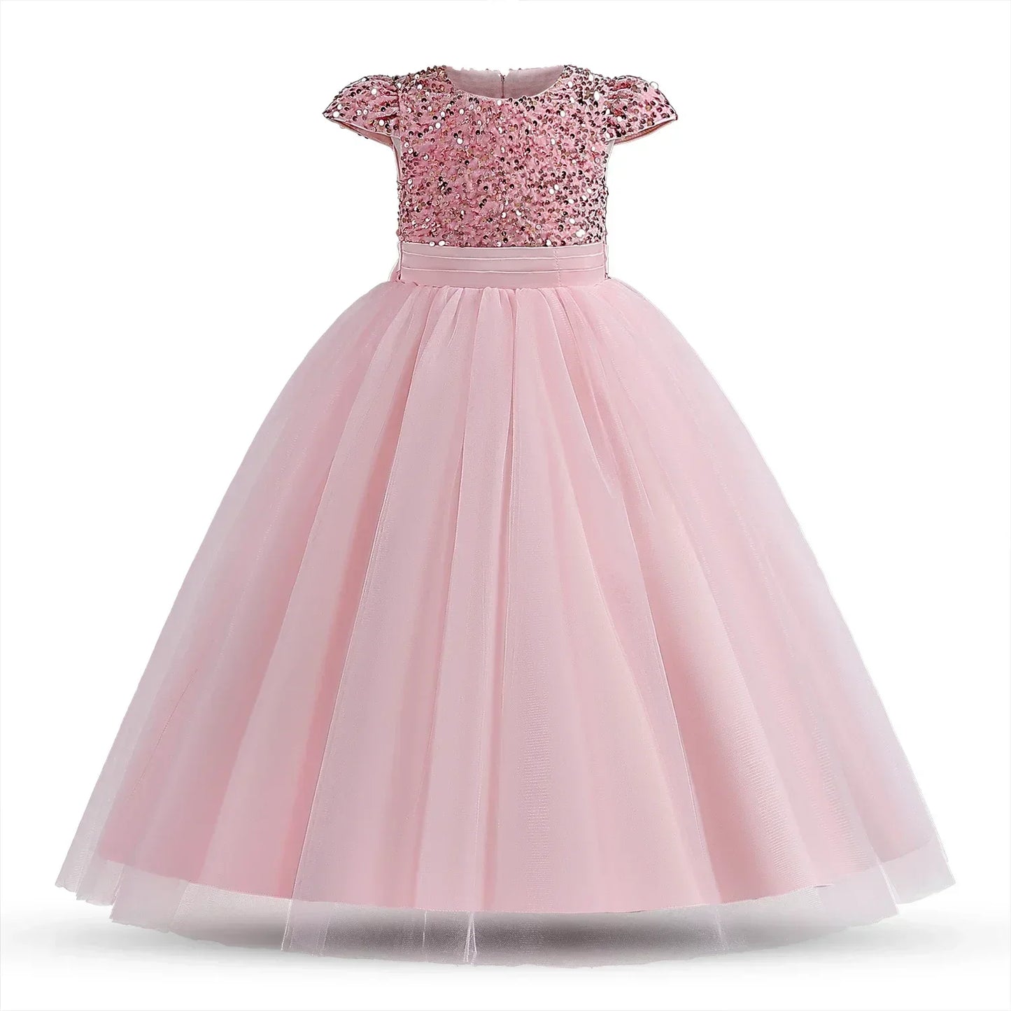 White Dress Long Sleeves Sequin Princess Pageant Birthday Party Dresses for First Communion Gown Flower Girl Dresses for Wedding