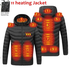 19 Areas USB Heated Jacket Men Winter Thermal Coat Electric Heating Jacket Hooded