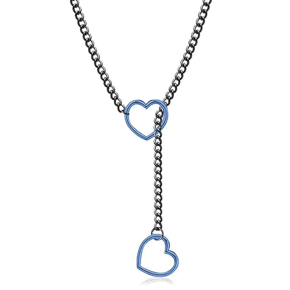 ZAKOL Adjustable Stainless Steel Cuban Link Necklace Hollow Heart Y-Shaped Necklace Punk Rock Style Party Accessories