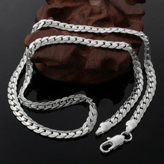 Nice 925 Sterling Silver 6MM Full Sideways Chain Necklace For Women Men Fashion