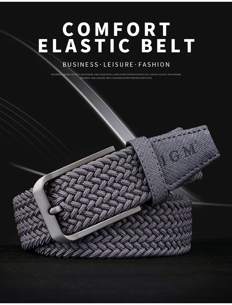 Men's woven canvas belt non-porous elastic elastic belt young men's casual  pants with tide needle buckle