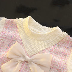 Spring Autumn Dresses For Baby Girls  Cute Bow Mesh Plaid Long Sleeve