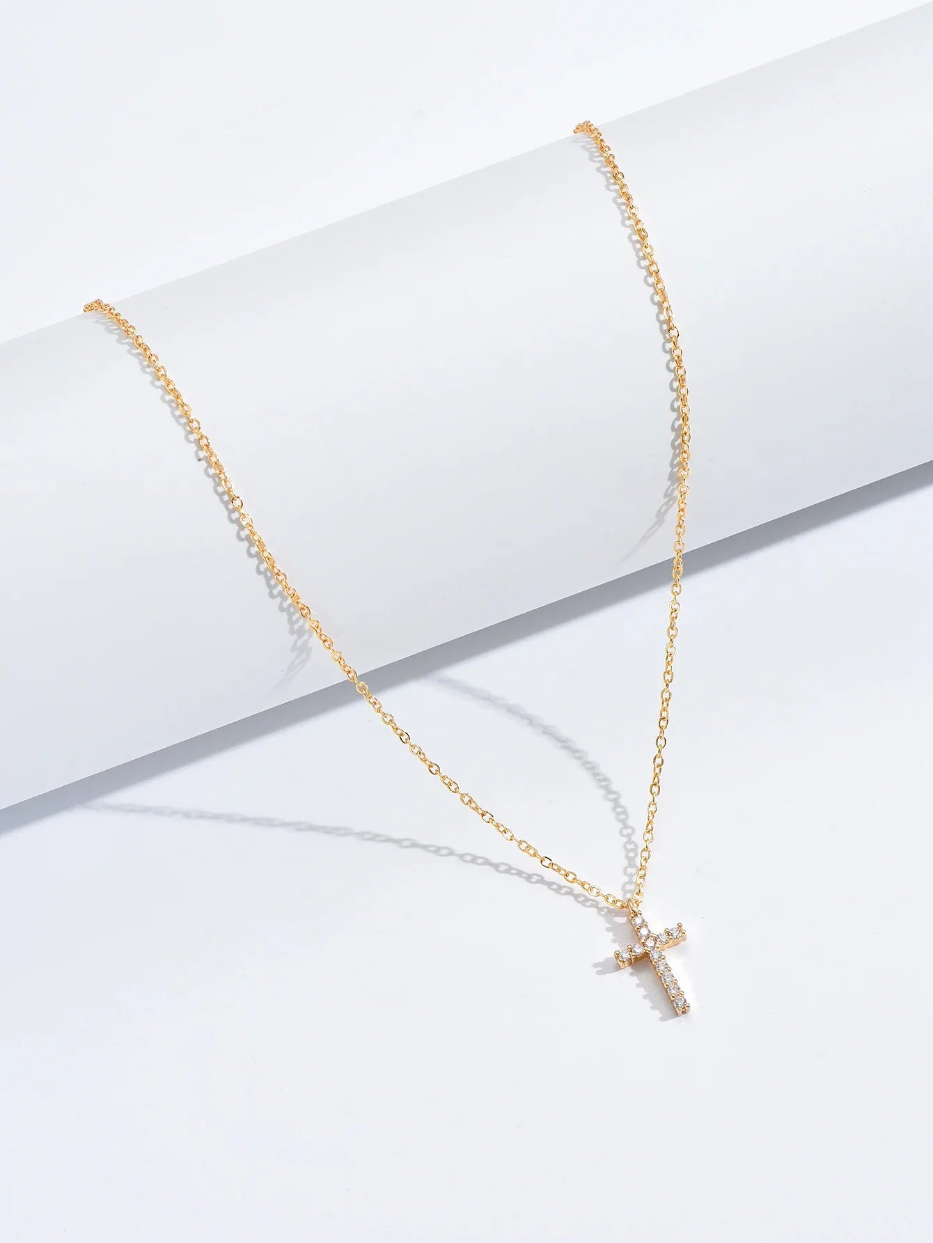 Fashion New Zircon Inlaid Cross Necklace Pendant Jewelry for Women Gold Color Long Clavicle Chain Necklaces