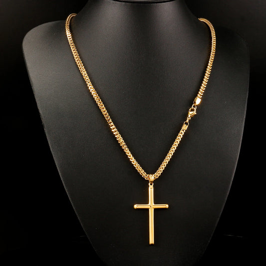 Punk Cross Pendant Link Chain for Men Women 316L Stainless Steel Hip Hop Necklace