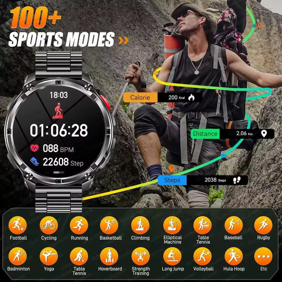 New T-Rex3 1100mAh Large Battery Durable Adult Smart Watch 1.7-inch GPS trackr Compass 5ATM Waterproof BT Call Sports Smartwatch