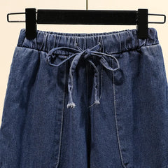 Plus Size 3XL 4XL 5XL Denim Pants For Women High Waist Fashion Loose Wide Leg Jean